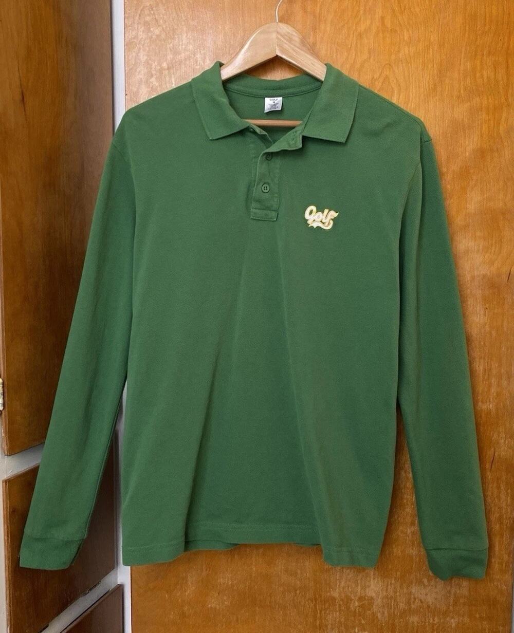 GOLF WANG green Embroidered Logo Long Sleeve Polo Shirt Tyler The Creator Sz M